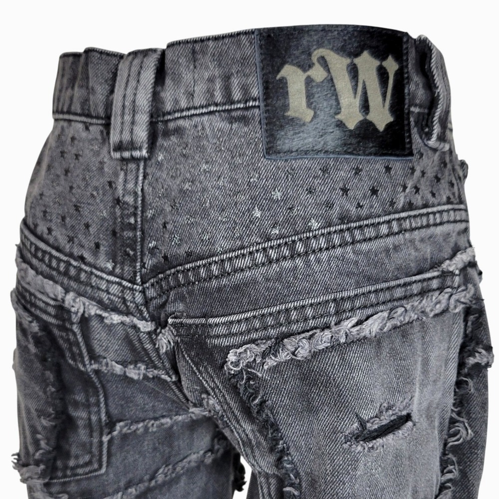 Racer Worldwide Distressed Grunge Mid Rise Jeans Washed Flag Jeans 26 Y2K Baggy - Picture 11 of 11